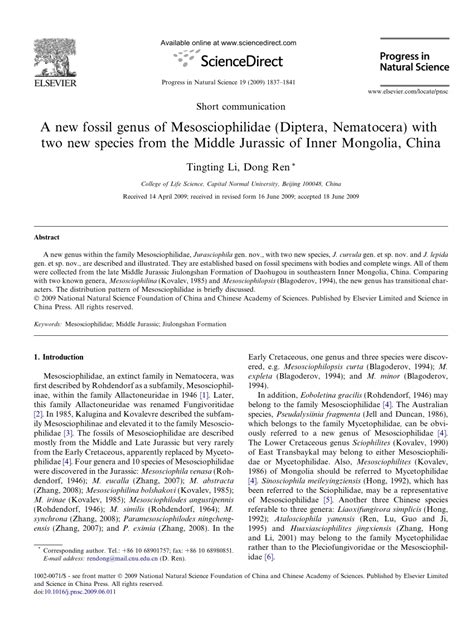 (PDF) A new fossil genus of Mesosciophilidae (Diptera, Nematocera) with ...