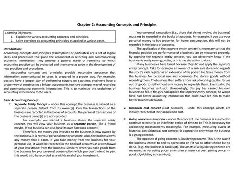 Accounting Concepts And Principles Chapter 2 Accounting Concepts And Principles Learning