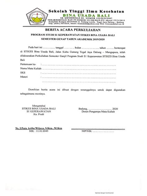 Berita Acara Perkuliahan Pdf