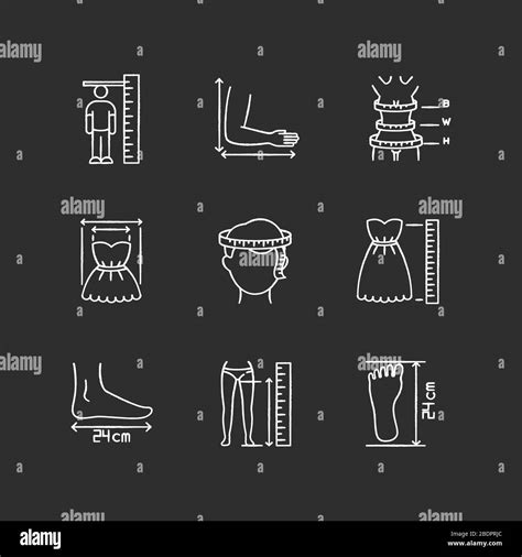 Tailor Measurements Chalk White Icons Set On Black Background Human