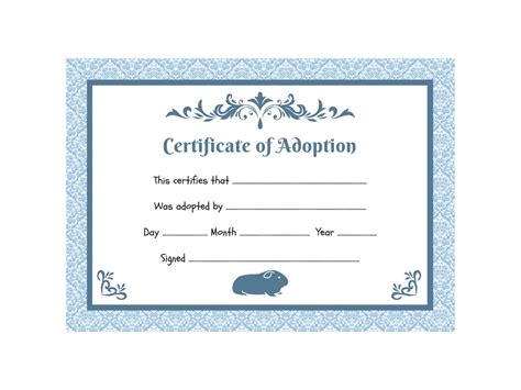 Guinea Pig Adoption Certificate Printable Pdf A4 Download Instant Print