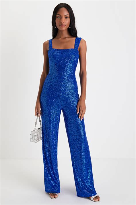 Royal Blue Jumpsuit Sequin Jumpsuit Wide Leg Jumpsuit Lulus