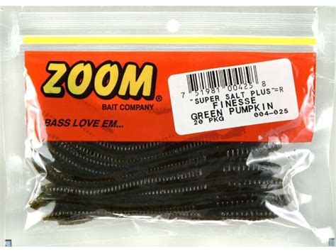 Zoom Bass Fishing Bait 004 025 Super Salt Finesse Worm 20 Pk Green