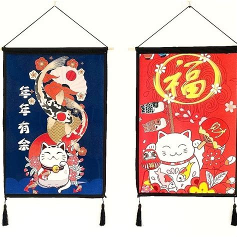 Jual Kucing Hoki Lucky Cat Tirai Spanduk Hiasan Dinding Gantungan Imlek