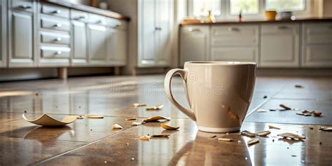 Shattered Coffee Mug On Kitchen Floor Generative By Ai Stock Image