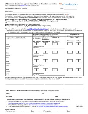 Fillable Online Department Id Authorized Approver Request Fax