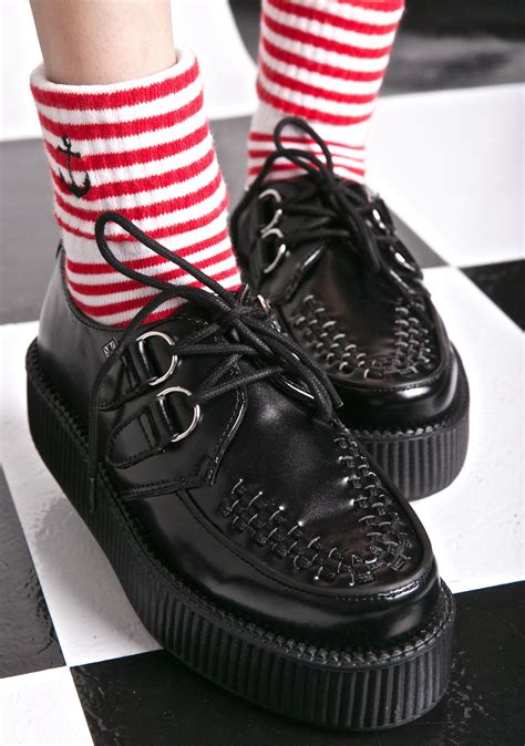 T U K Black Leather Viva Mondo Creepers Dolls Kill