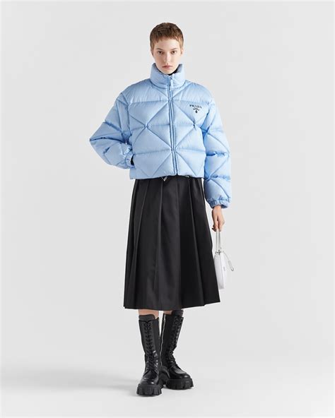 Light Blue Re Nylon Gabardine Cropped Down Jacket Prada