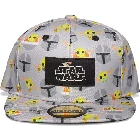 Boné plano cinza snapback para criança Grogu Baby Yoda The Mandalorian