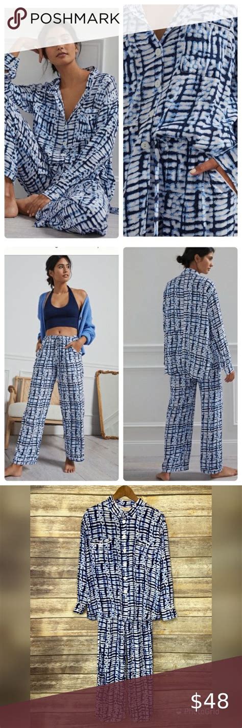 Anthropologie Beachgold Xs Alba Sleep Pajama Set In Blue Tie Dye Womens