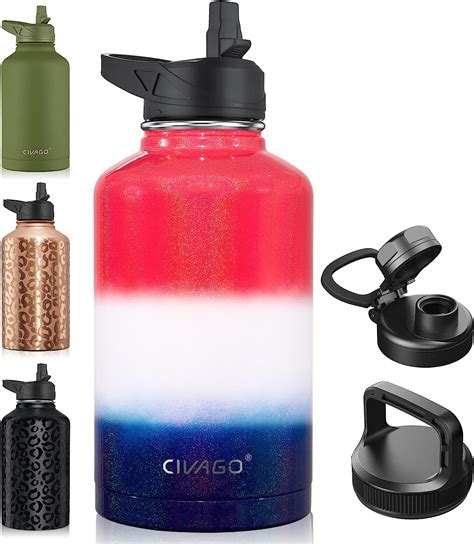 Amazon CIVAGO 64 Oz Insulated Water Bottle With Straw Half Gallon