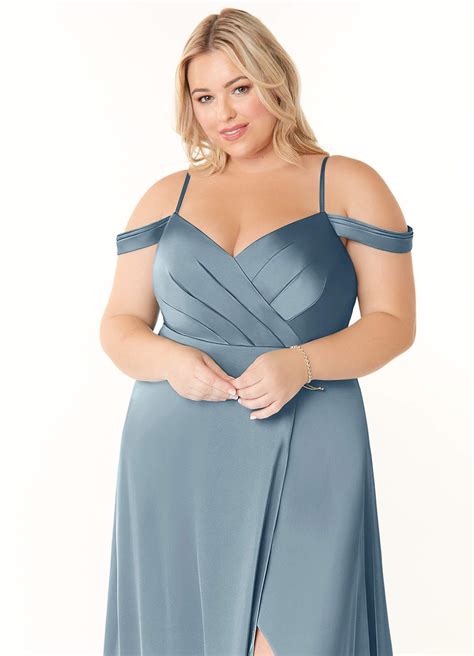 Dusty Blue Azazie Ocean Stretch Satin Dress Bridesmaid Dresses Azazie