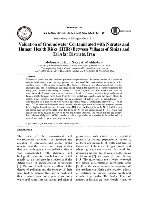 Pdf Valuation Of Groundwater Contaminated With Nitrates And Human