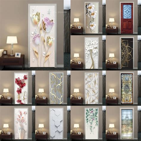 Door Cover Sticker Glass Self Adhesive Door Flower 3d Door Posters Diy Custom Size Wall Ssticker