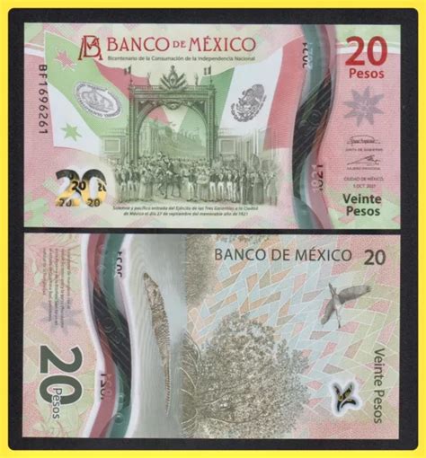 MEXIKO MEXICO 20 Pesos Banknote 2021 P New Unc Polymer EUR 3 30