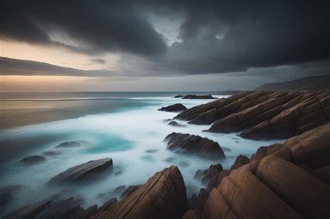 Premium Ai Image Beautiful Seascape With Stormy Sky Long Exposure