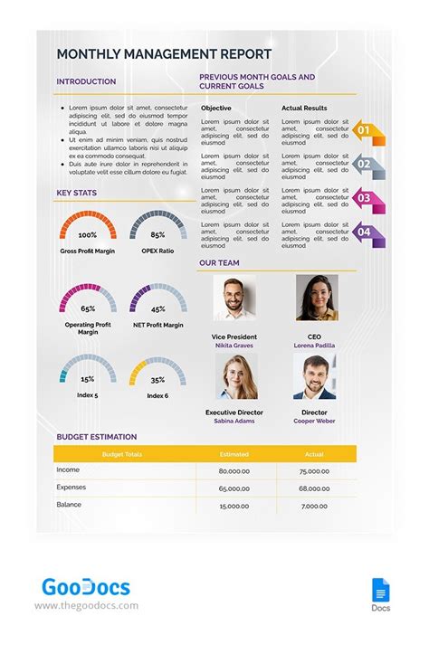 Free Monthly Management Report Template In Google Docs