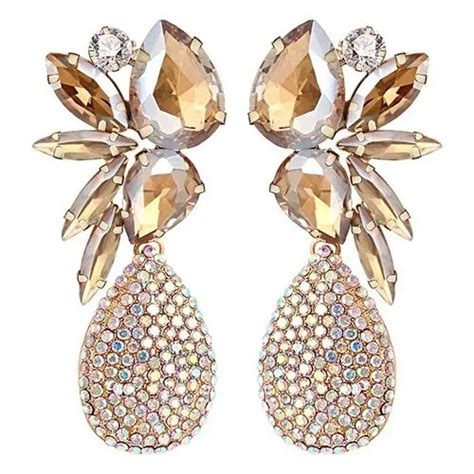 Aretes Dorados Champagne Piedras Noche Fiesta Cristal Envío gratis