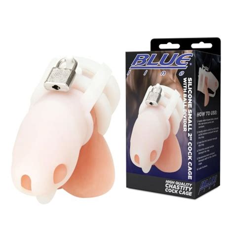 Blue Line Silicone Mini Cock Cage With Ball Divider White Sex Toys And Adult Novelties Adult