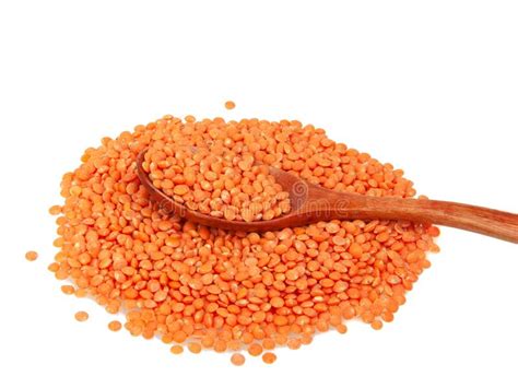 Red Lentil In Wooden Spoon Isolated On The White Background Stock Photo