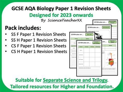 Aqa Gcse Biology Revision Sheets Paper 1 Teaching Resources