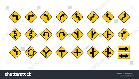 Horizontal Alignment Intersection Warning Signs Set Stock Vector