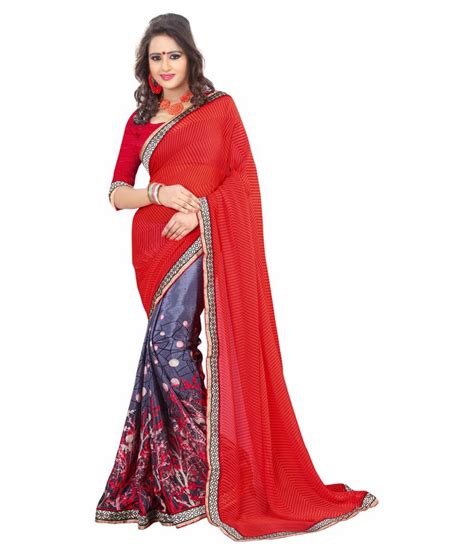 Shreya Trends Red Semi Chiffon Saree Buy Shreya Trends Red Semi