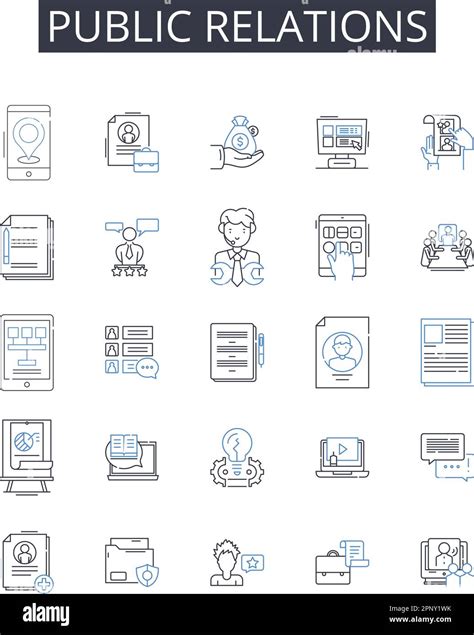 Public Relations Line Icons Collection Social Media Marketing