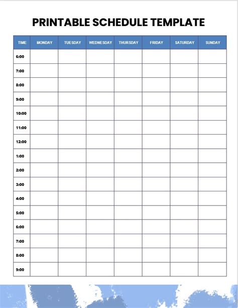 Printable Schedule Template | room surf.com