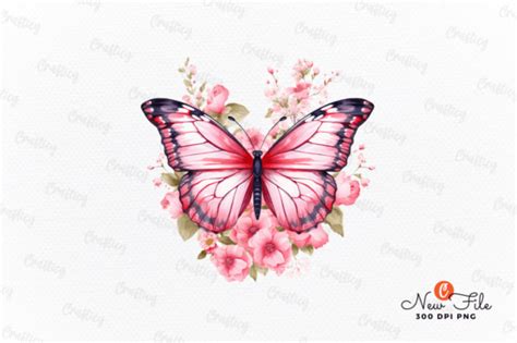 Retro Pink Butterfly Watercolor Clipart Graphic by Crafticy · Creative ...
