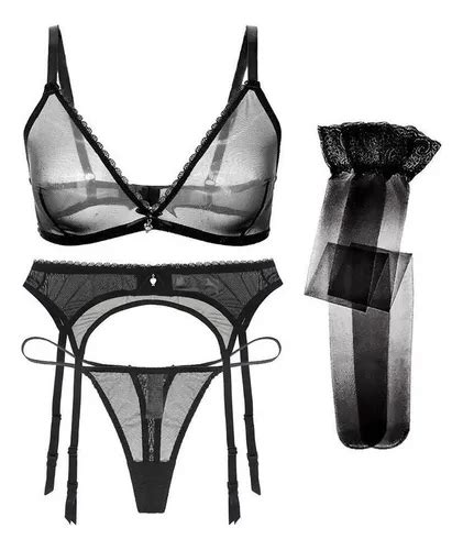 Conjunto De Lingerie Sexy Sutiã E Biquíni Transparentes