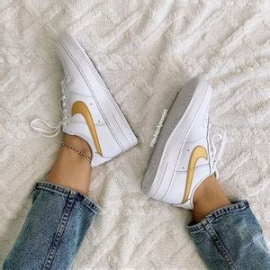 Custom Painted Nike Air Force 1 Low Gold Swoosh Custom - Etsy