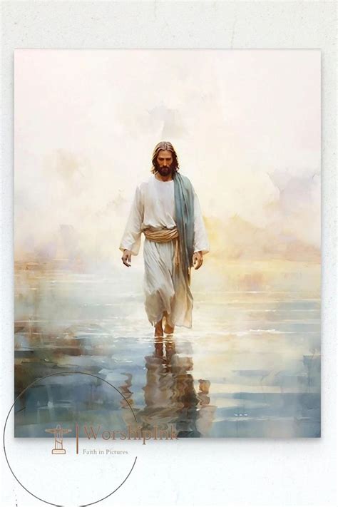 Jesus Christ Walking On Water Christian Art Digital Jesus Portrait I