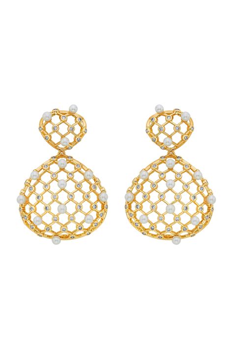 Buy Gold Plated Pearl Amara Lattice Drop Earrings By Isharya Online At