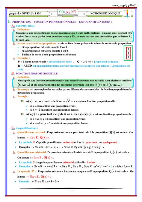 Solution Cours Notions De Logique Math Matiques Re Bac Sciences