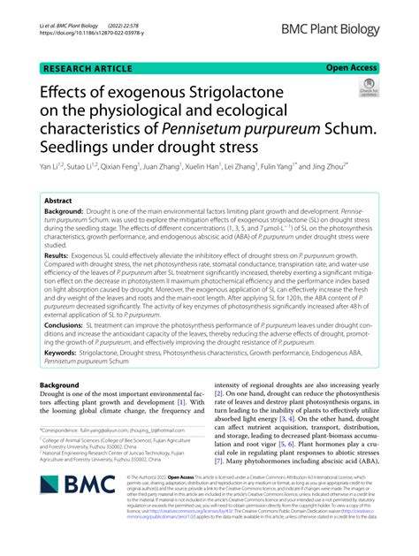 Pdf Effects Of Exogenous Strigolactone On The Physiological And