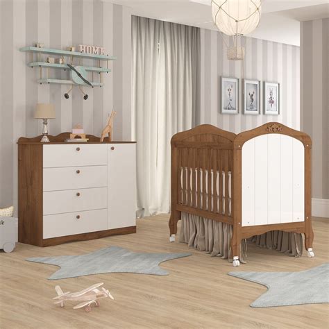 Berço E Comoda Em Promoção - Conjunto Berço Cama e Cômoda 4 Gavetas Harmonia Savana/Branco ...