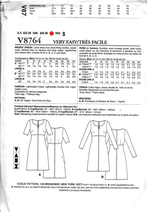 Vogue Sewing Pattern 8764 Misses 16 24 Dress Raised Waist Long Or