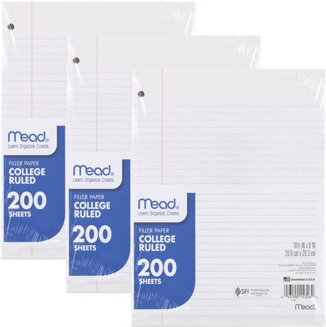 Mead Loose Leaf Paper Pack Hole Punch Reinforced Filler Paper