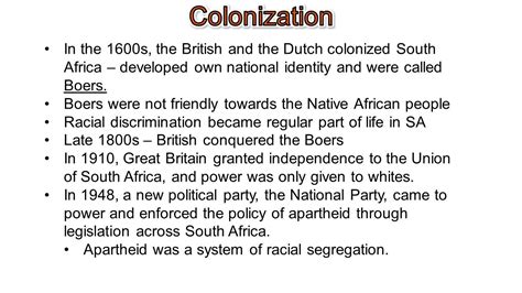 In The 1600s The British And The Dutch Colonized South Africa