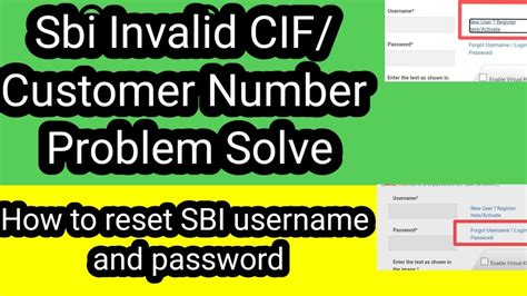 Invalid Cif Number Problem In Sbi Bank Sbi Internet Banking Forgot Username Forgot Login