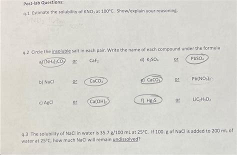 Solved Q 1 Estimate The Solubility Of Kno3 At 100∘c