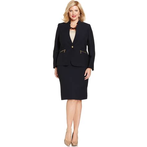 Tahari By Asl Plus Size Textured Skirt Suit In Navy Blue Lyst