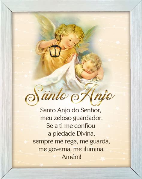 Quadro de Tecido Oração Santo Anjo da Guarda Moldura 57x37 cm