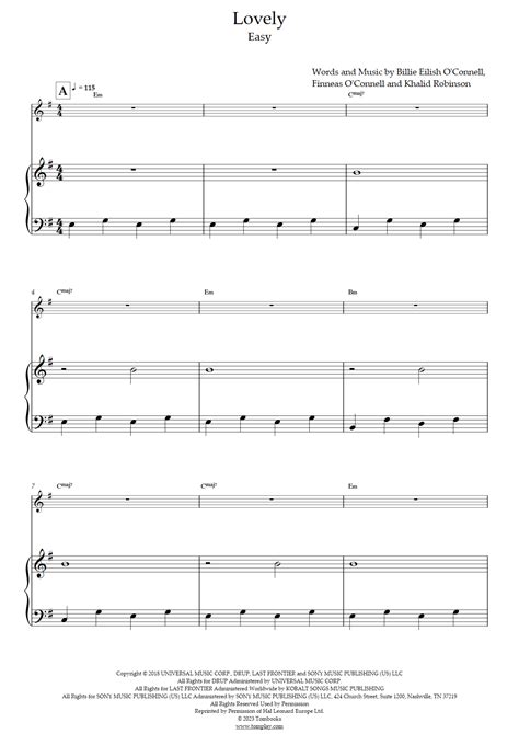 Lovely Easy Level Solo Piano Billie Eilish Piano Sheet Music