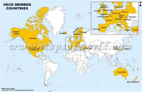 OECD Member Countries Map | Country maps, Denmark country, Country