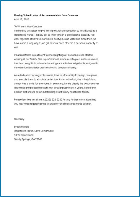 printable nursing letter  recommendation template