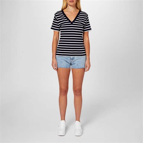 Tommy Hilfiger V Neck Striped T Shirt Women Slim Fit T Shirts