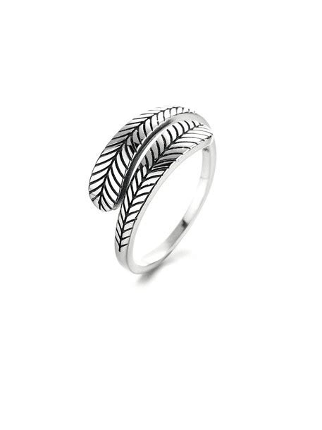 925 Sterling Silver Feather Vintage Band Ring 1001132919