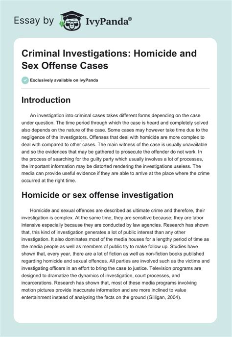 Criminal Investigations Homicide And Sex Offense Cases 2032 Words